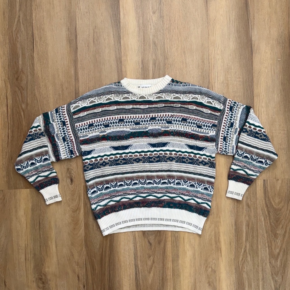 Vintage 3D Knit Coogie Inspired Multicolor Sweater Crewneck cotton blend
